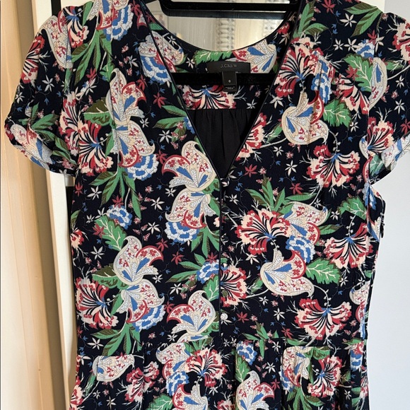 J. Crew Black Floral Short Sleeve V-Neck Dress - Picture 2 of 2